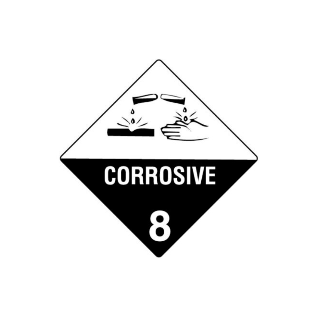 CLASS 8 CORROSIVE HAZCHEM DIAMOND - 100 X 100MM STICKER - PACK OF 6